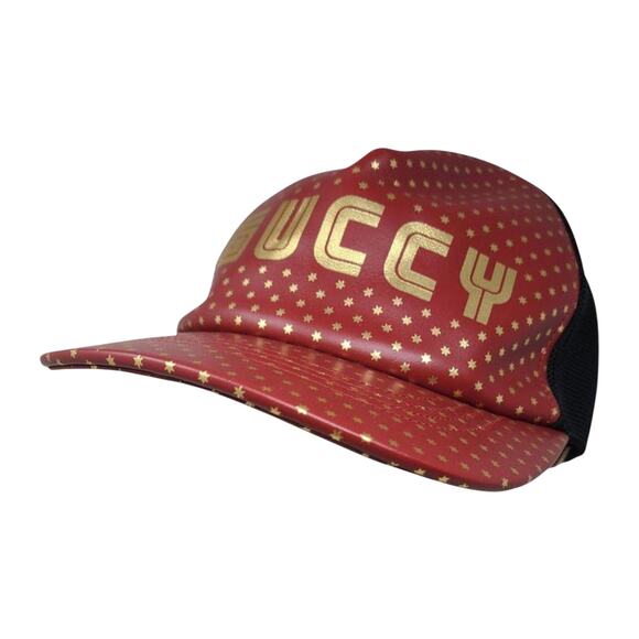 Gucci red gold-tone logo printed baseball cap L sz main image 6